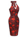 Deep Red 1960s Halloween Skull Halter Dress, vintage dress, retro fashion - perfect for women who love vintage and retro fashion