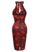 Deep Red 1960s Halloween Skull Halter Dress, vintage dress, retro fashion - perfect for women who love vintage and retro fashion