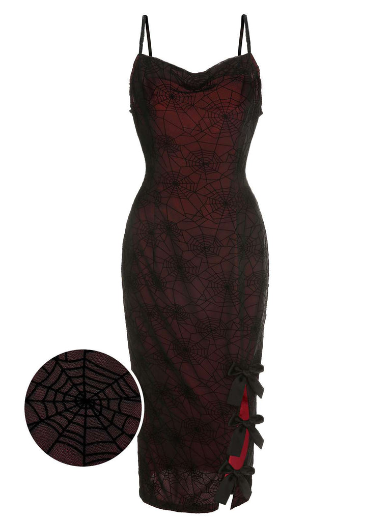 Deep Red 1960s Halloween Spider Web Dress: timeless style reimagined