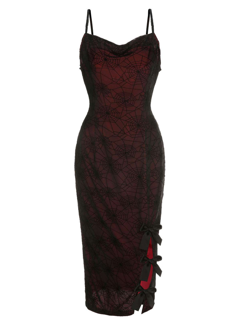 Deep Red 1960s Halloween Spider Web Dress | Retro Stage Deep Red 1960s Halloween Spider Web Dress | Retro Stage