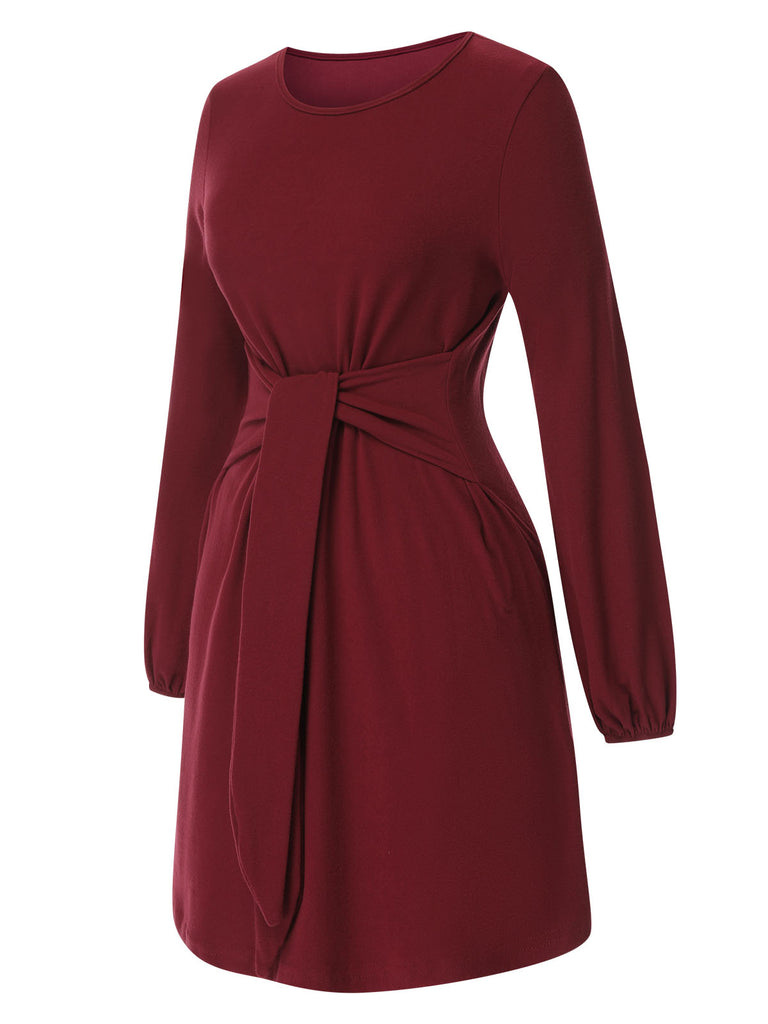 Deep Red 1960s Solid Tie Waist Dress, vintage dress, retro fashion - perfect for women who love vintage and retro fashion