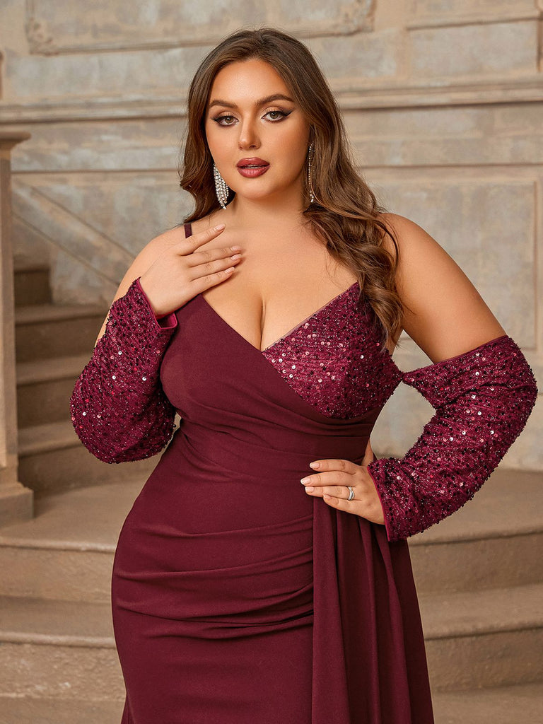 burgundy sequin dress plus size Luxe: Ultimate Embellishment Women's Luxe Plus Size Burgundy Red Sequin Floral Hand Embellished Maxi Dress Size 12