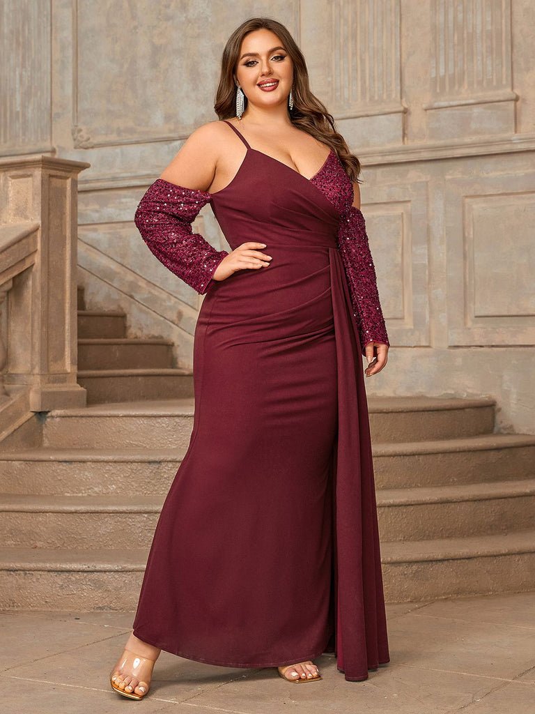 This Deep Red 1960s Spaghetti Strap Sequined Dress wraps her in 1960s elegance, one twirl at a time