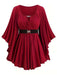 Deep Red 1970s Batwing Sleeve Ruffled Top - vintage fashion, retro style, elegant red