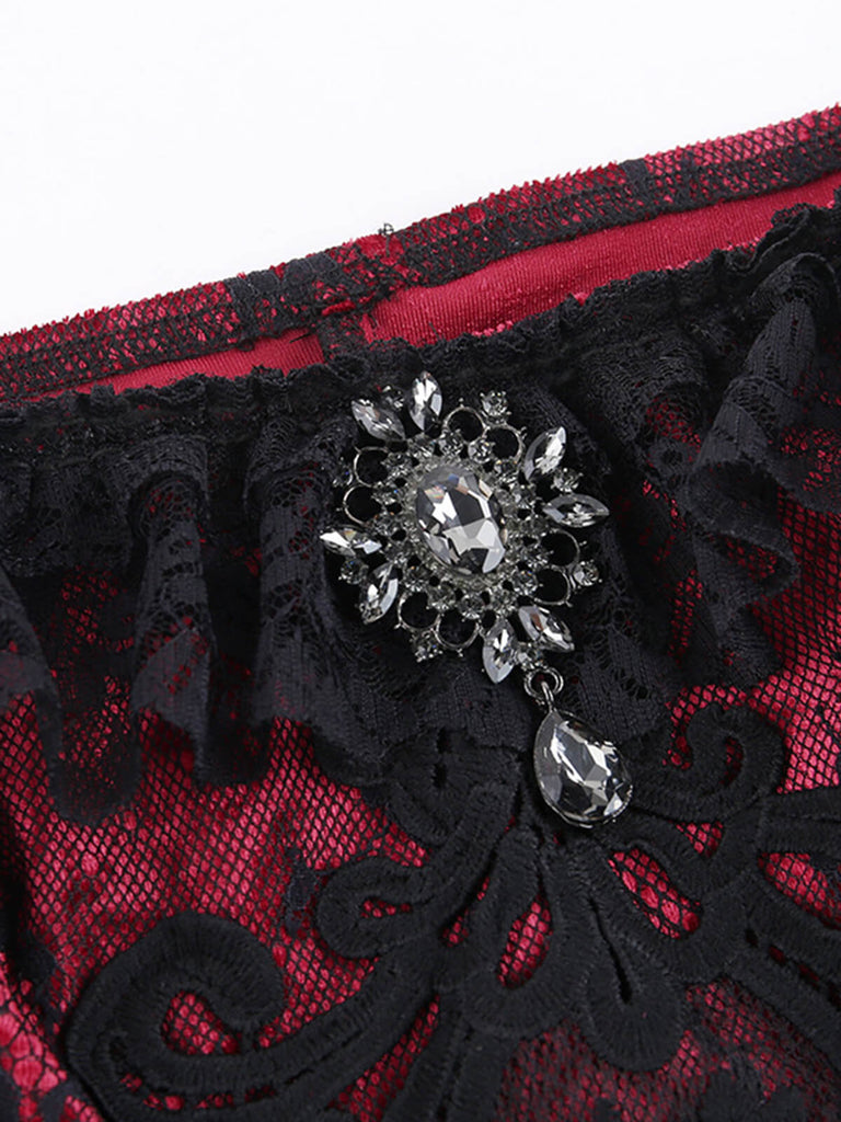 Deep Red 1970s Steampunk Lace Off-Shoulder Top, vintage top, retro blouse - perfect for women who love vintage and retro fashion