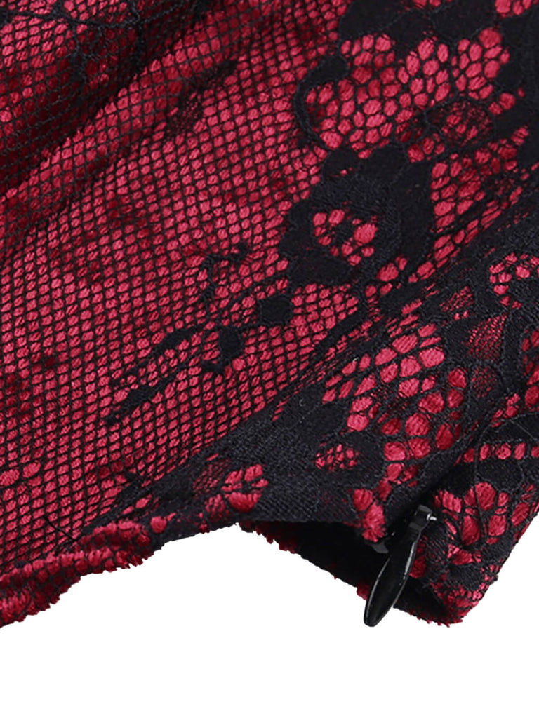 Deep Red 1970s Steampunk Lace Off-Shoulder Top, vintage top, retro blouse - perfect for women who love vintage and retro fashion