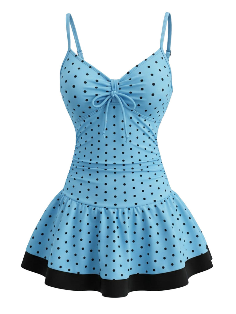 Deep Sky Blue 1950s Polka Dot Swimdress | Retro Stage Deep Sky Blue 1950s Polka Dot Swimdress | Retro Stage