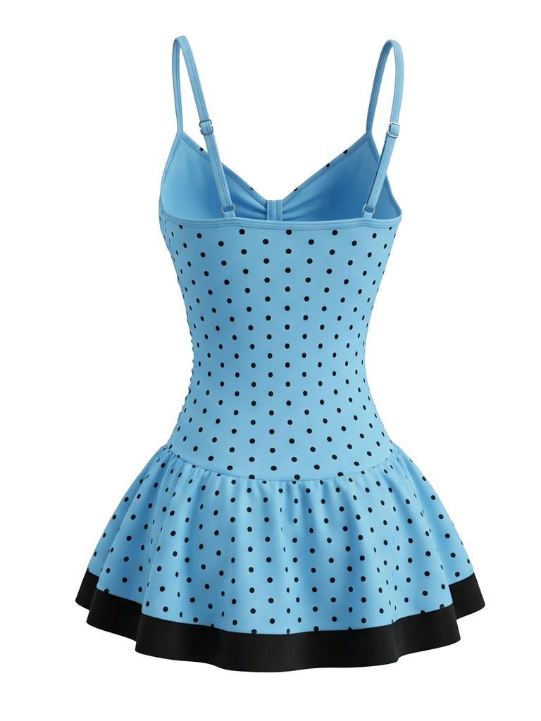 Deep Sky Blue 1950s Polka Dot Swimdress | Retro Stage Deep Sky Blue 1950s Polka Dot Swimdress | Retro Stage