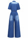 Denim 1970s Lapel Button Belted Waist Jumpsuit - vintage jumpsuit, retro fashion