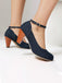 Denim Buckle Mary Janes Chunky Heels - vintage shoes, retro heels