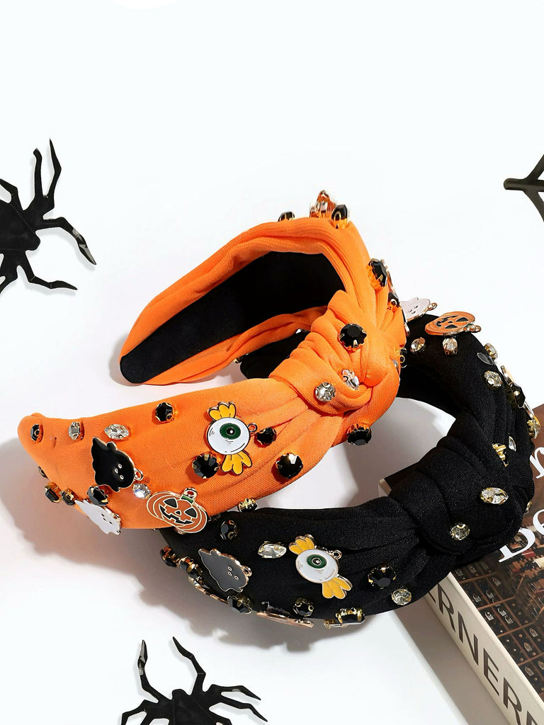 Devil Pumpkin Ghost Rhinestone Knotted Headband - vintage fashion, retro style