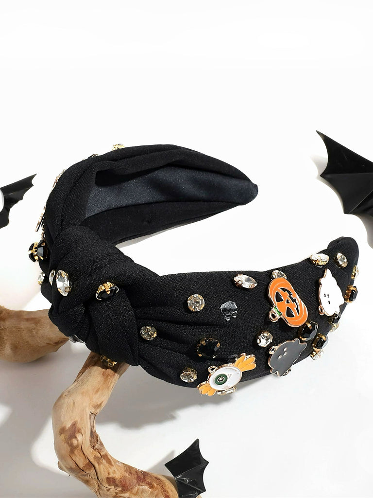 Devil Pumpkin Ghost Rhinestone Knotted Headband - vintage fashion, retro style