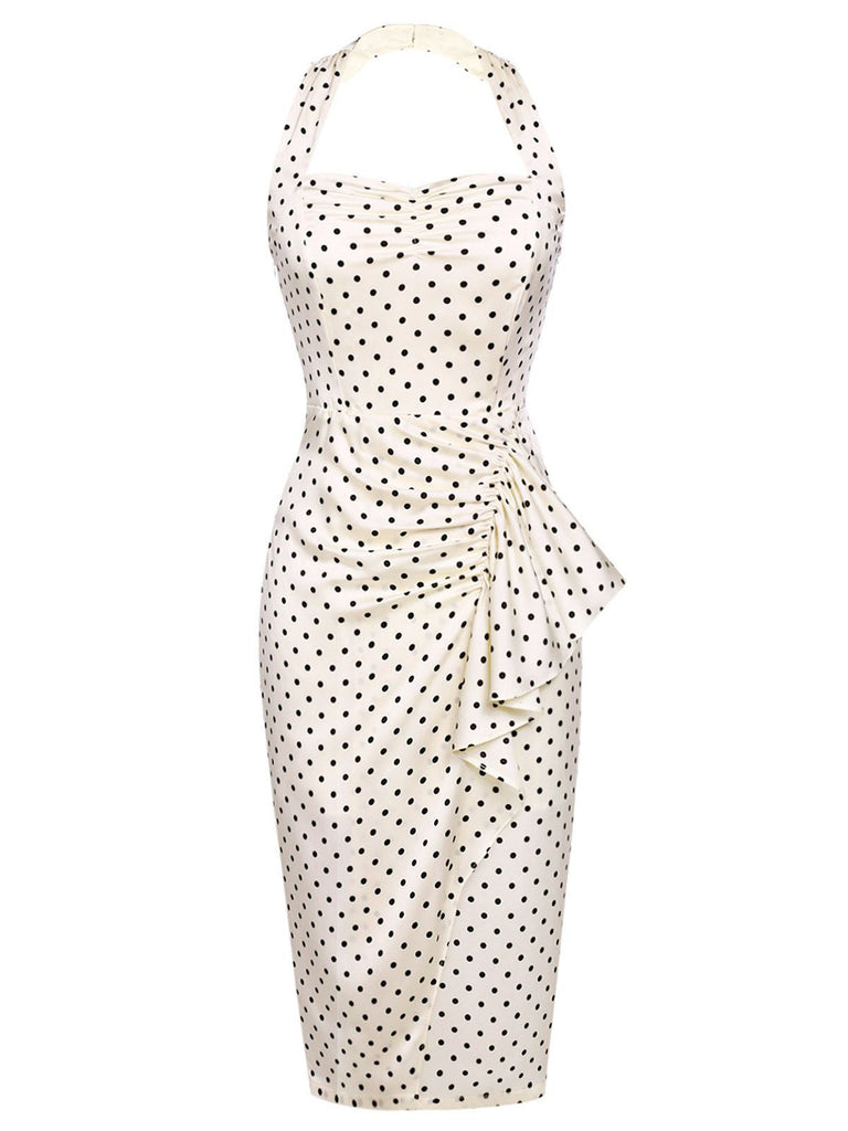 2PCS Polka Dot Ivory Pencil Dress & Sky Blue Strap Dress | Retro Stage 2PCS Polka Dot Ivory Pencil Dress & Sky Blue Strap Dress | Retro Stage