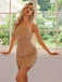 Champagne 1920s Sequined Cross Strap Halter Bodycon Dress - vintage dress, retro fashion, Gatsby party