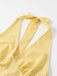 Yellow 1960s Halter V-Neck Plaids Dress