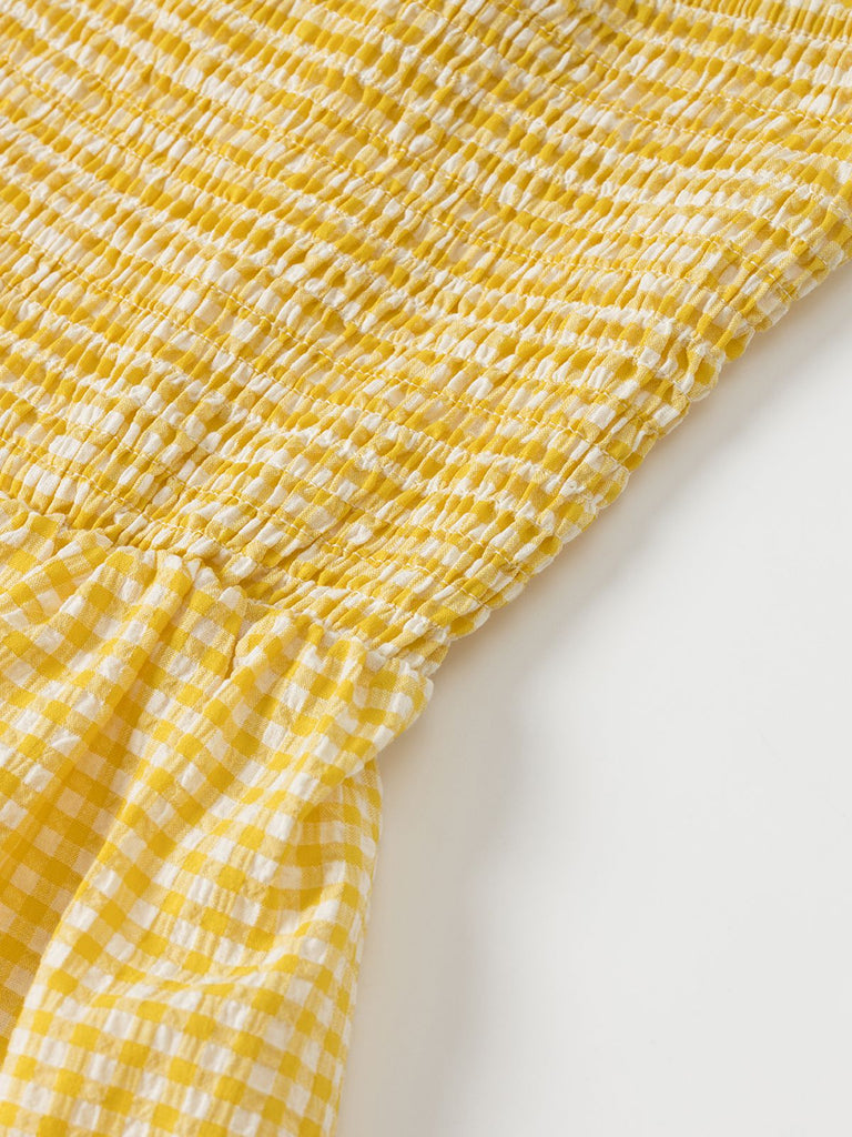 Yellow 1960s Halter V-Neck Plaids Dress