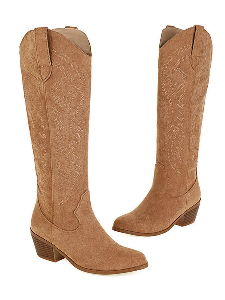 Embroidered Chunky Heel Mid-Calf Cowboy Boots: timeless vintage elegance she makes her own