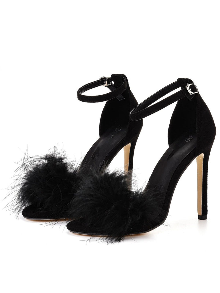 Feather Suede Strap High Heels - vintage shoes, retro heels