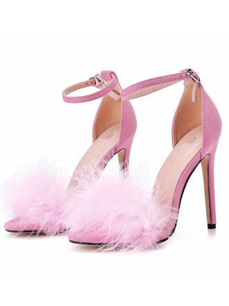 Feather Suede Strap High Heels - vintage shoes, retro heels