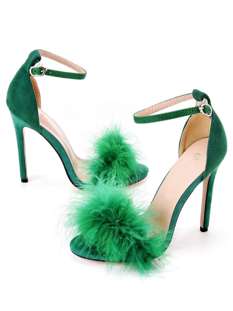 Feather Suede Strap High Heels - vintage shoes, retro heels