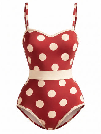 [Pre-Sale] Flame Scarlet 1950s Polka Dot One Piece One Piece Swimsuit
