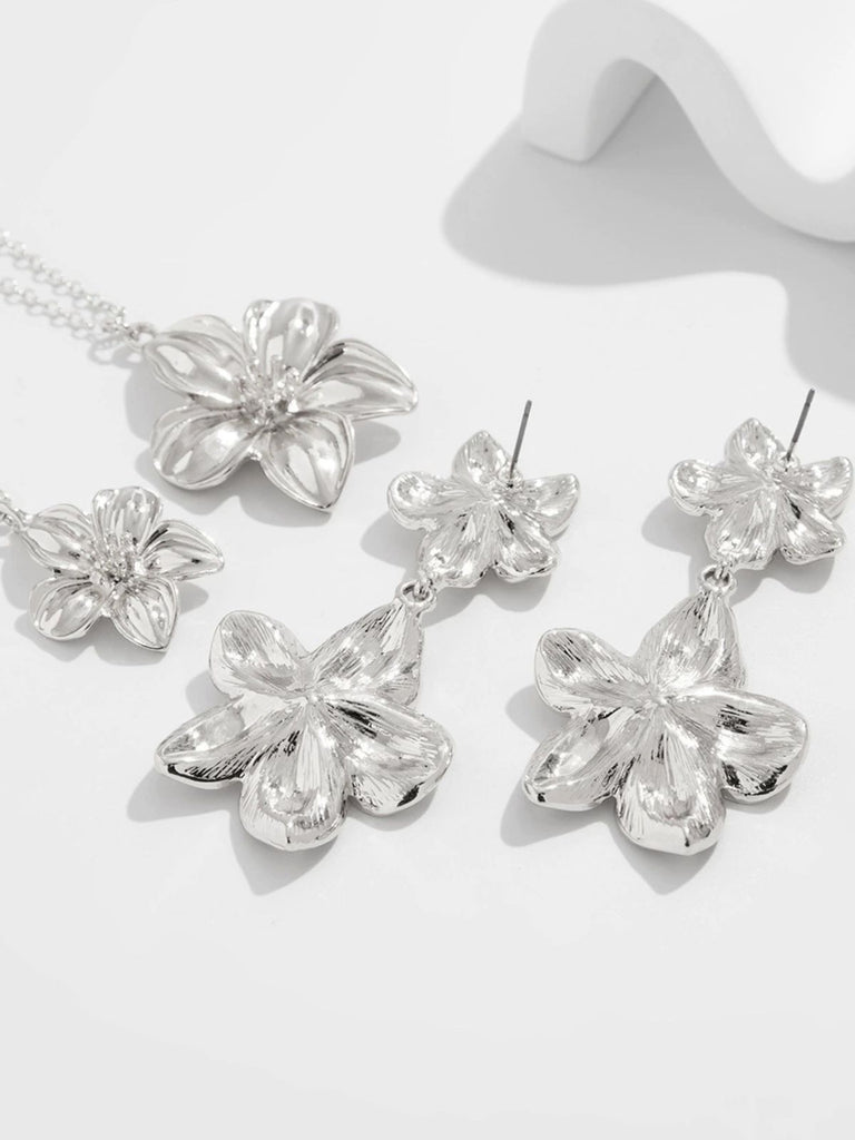 Floral Double Clavicle Necklace & Earrings Set - vintage fashion, retro style