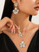 Floral Double Clavicle Necklace & Earrings Set - vintage fashion, retro style