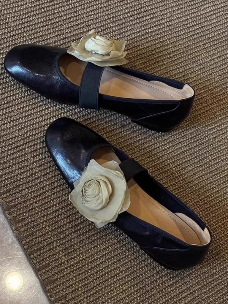 Removable 3D Floral Faux-Lambskin Mary Jane Flat Shoes, vintage fashion, retro style, classic design, women, elegant