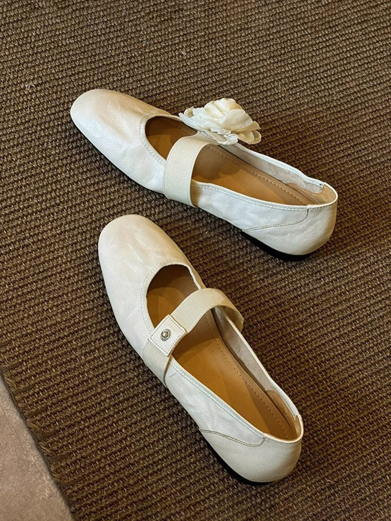 Removable 3D Floral Faux-Lambskin Mary Jane Flat Shoes, vintage fashion, retro style, classic design, women, elegant