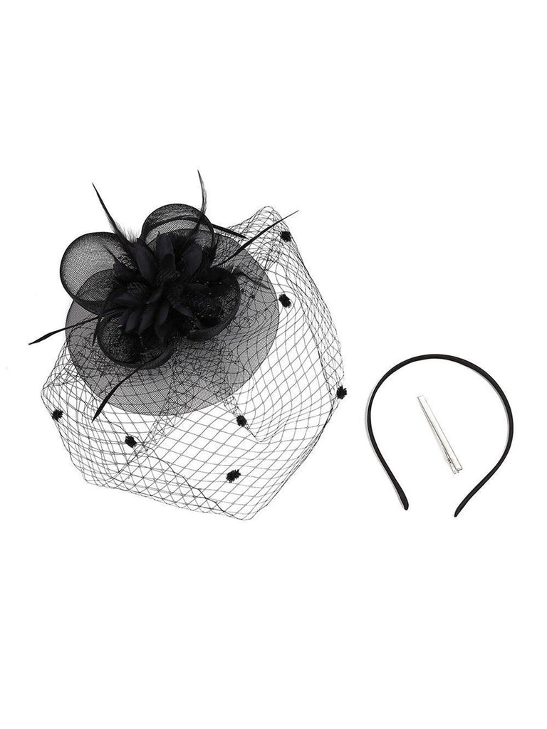 Floral Feather Fascinator Hat With Veil - vintage fashion, retro style