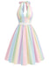 [Pre-Sale] 1950s Rainbow Striped Halter Belted Dress, vintage dress, retro fashion, rockabilly, pin-up fashion - perfect for women who love vintage and retro fashion