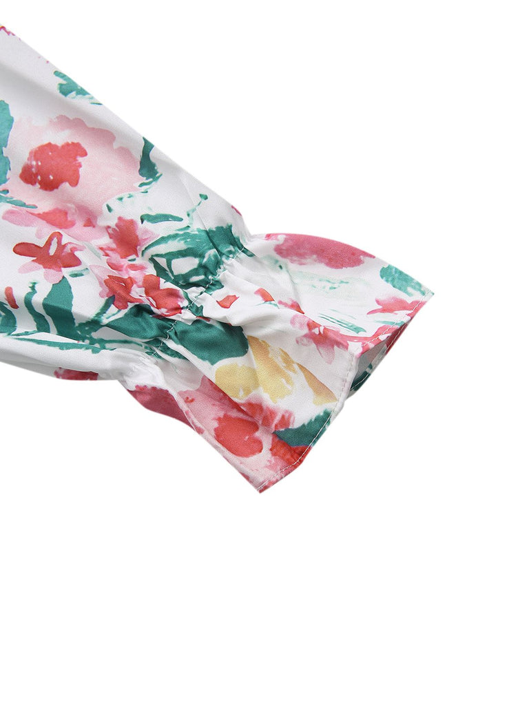 Floral headband with pink and green flowers on a white background