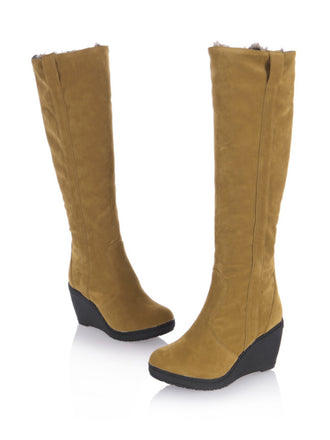 She finds her vintage story in this Frosted Leather Wedge Heel Knee High Boots