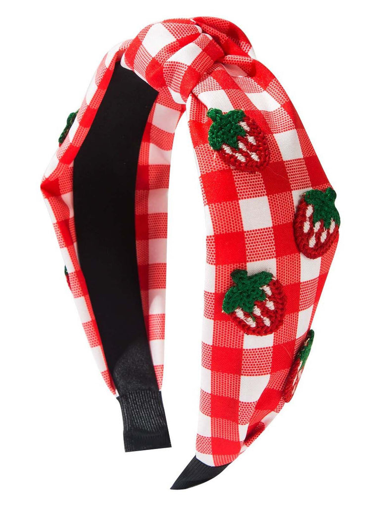 Fruit Gingham Plaid Retro Bow Headband - vintage fashion, retro style
