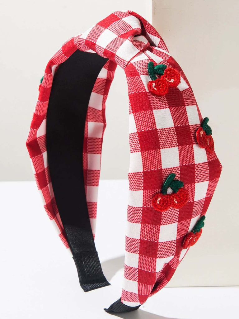 Fruit Gingham Plaid Retro Bow Headband - vintage fashion, retro style