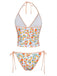 Orange 1950s Fruit Print Halter Tankini Set