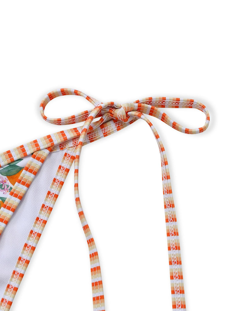 Orange 1950s Fruit Print Halter Tankini Set