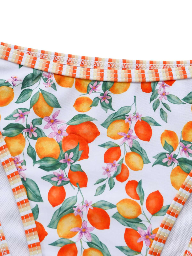 Orange 1950s Fruit Print Halter Tankini Set