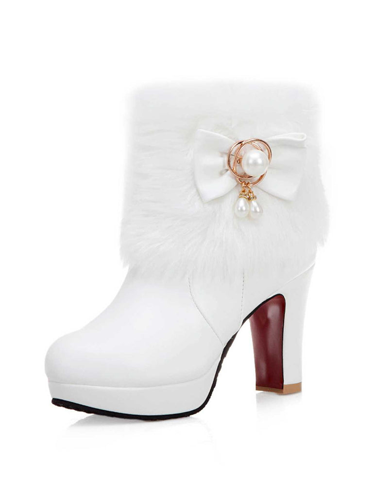 This Fur Bow Pointed High Heels Boots whispers vintage secrets to those who notice