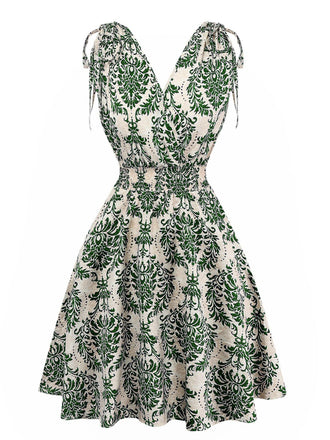 1970s Boho Style Lace-Up V-Neck Dress