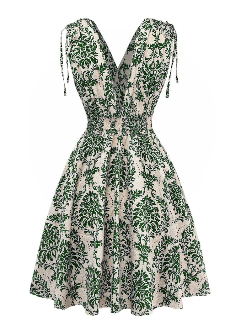 1970s Boho Style Lace-Up V-Neck Dress
