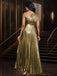Gold 1980s Metallic One-Shoulder Pleated Party Dress