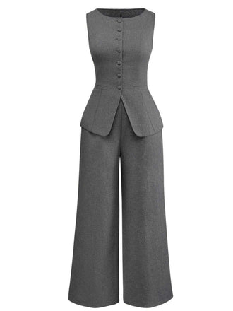 2PCS Solid 1940s Sleeveless Top & Wide-Leg Pants