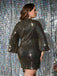 [Plus Size] 1960s Sequined Flare Sleeve Solid Wrap Dress