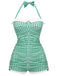 Gingham 1950s Halter Bowknot One-piece Swimsuit: 1950s Riviera elegance, reimagined for her