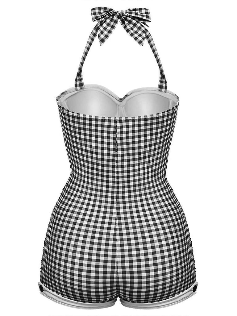 Gingham 1950s Halter Bowknot One-piece Swimsuit, classic vintage style summer beach collection - Image 16