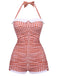 Gingham 1950s Halter Bowknot One-piece Swimsuit, vintage swimsuit, pin-up swimwear - perfect for women who love vintage and retro fashion
