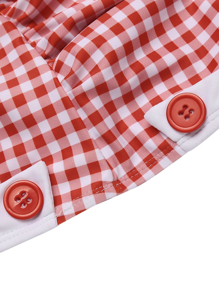 This Gingham 1950s Halter Bowknot One-piece Swimsuit carries 1950s vacation dreams in every stitch