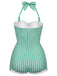 This Gingham 1950s Halter Bowknot One-piece Swimsuit carries 1950s vacation dreams in every stitch