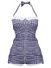 This Gingham 1950s Halter Bowknot One-piece Swimsuit carries 1950s vacation dreams in every stitch